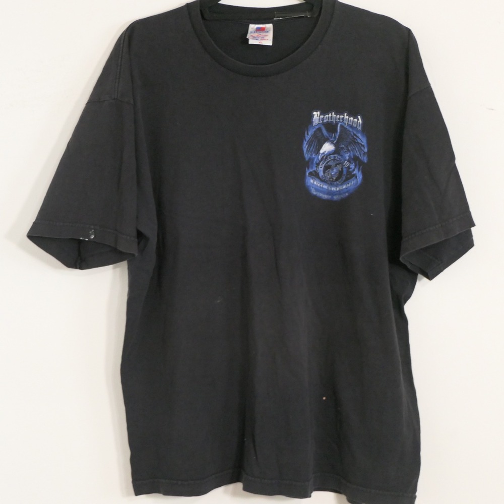 Bayside Mens USMC Graphic T-Shirt XL Black Brotherhood Eagle Marine Corps Biker